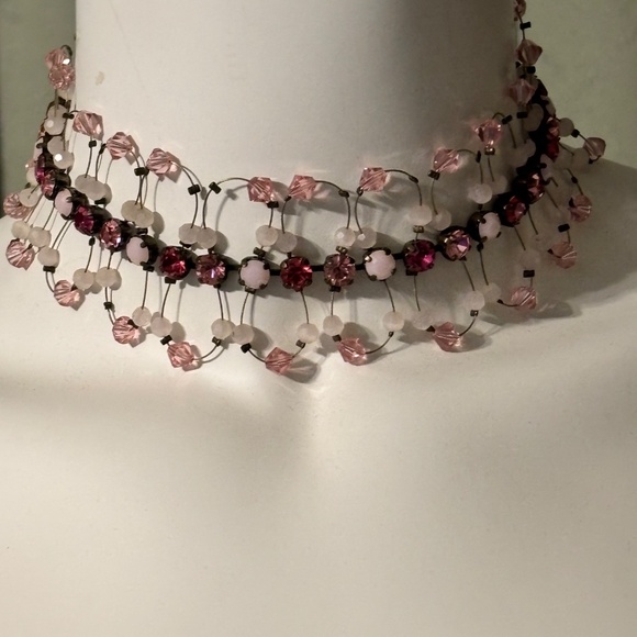 Van Galz Women’s Choker Pink Crystals Adjustable Closure - Picture 3 of 7